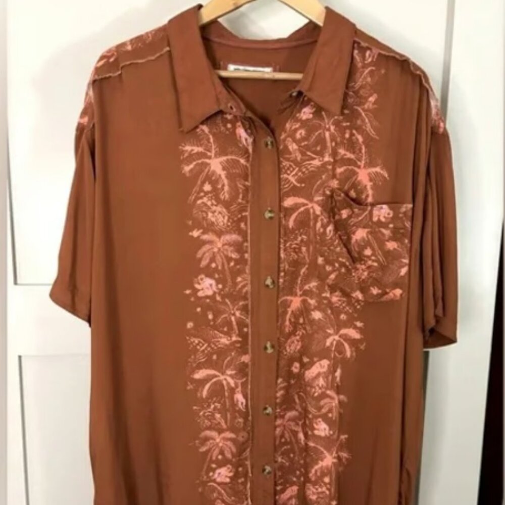 We the Free Share Good Vibes button down shirt NWOT Size L Copper Combo